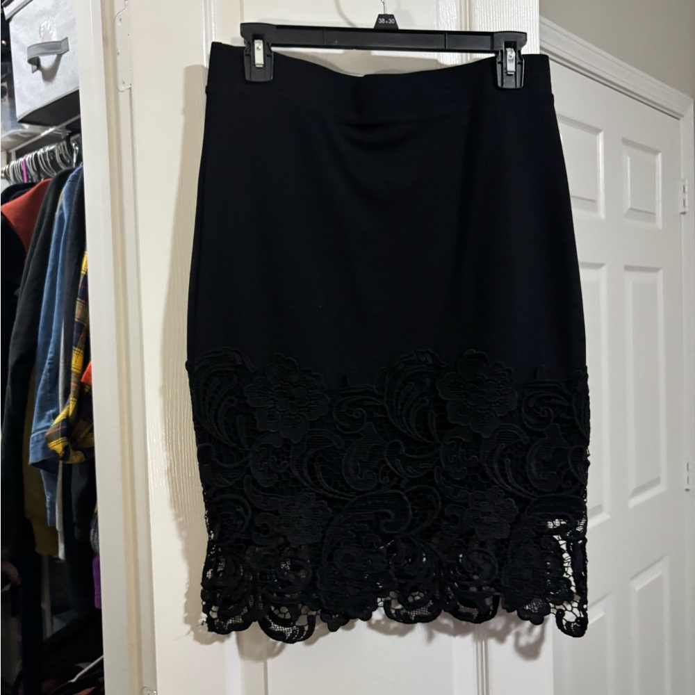 Haute Monde Black Embellished Pencil Skirt